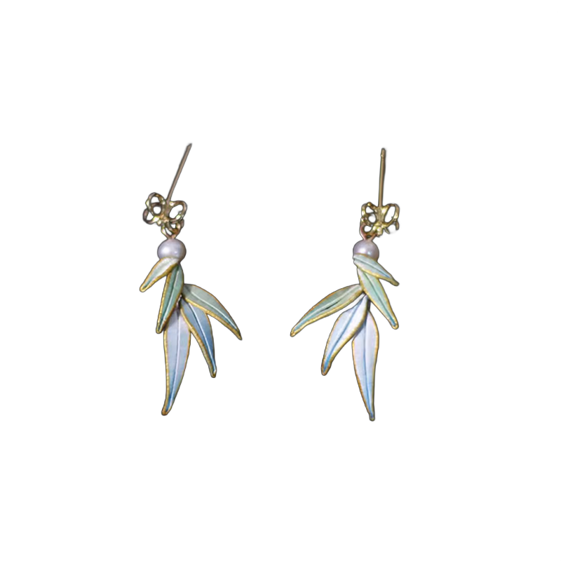 Pearl Bamboo Leaf 14K Gold Plated Silver