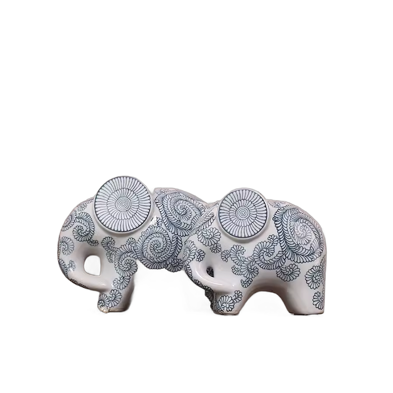 Lucky Elephant Blue Porcelain Living Room Decor