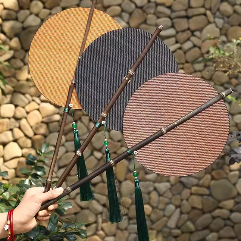 Vintage Bamboo Folding Fan with Lacquered Handle