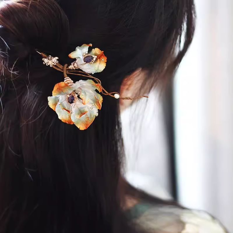 Dunhuang Style Velvet Flower Hairpin