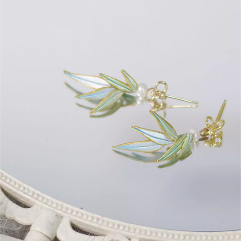 Pearl Bamboo Leaf 14K Gold Plated Silver