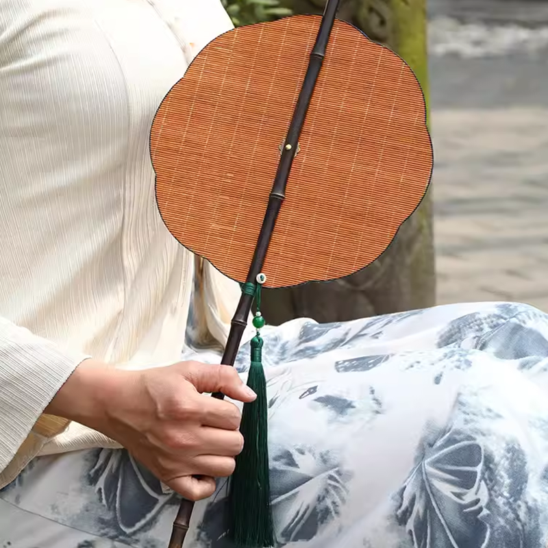 Vintage Bamboo Folding Fan with Lacquered Handle