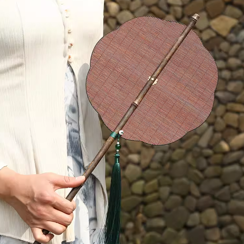 Vintage Bamboo Folding Fan with Lacquered Handle